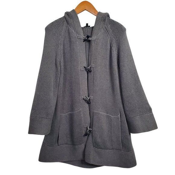 Talbots Size 1X Cardigan Sweater Coat Hooded Toggle Horn Knit Angora Blend Gray - Picture 2 of 9
